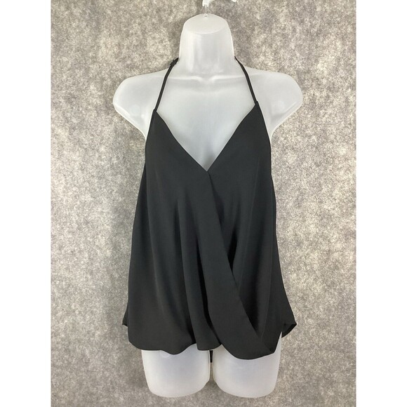 Aqua Black Halter V Neck Tank Blouse Size XS Slip On Camisole - Picture 1 of 8